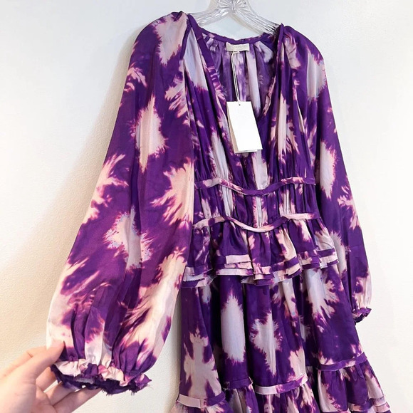 Ulla Johnson Emery 100% Silk Purple Tie Dye Mini Dress in Cassis Blur 00 NWT - Picture 6 of 15